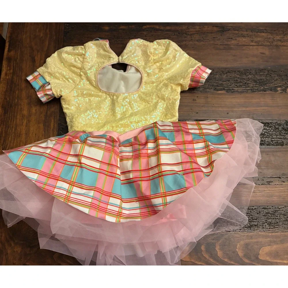 Revolution Dancewear 9 To 5 Sequin Dance Costume Plaid Tulle Skirt Medium Child